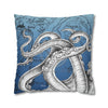 Octopus Kraken Tentacles Ink Blue Vintage Map Art Spun Polyester Square Pillow Case Home Decor