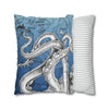 Octopus Kraken Tentacles Ink Blue Vintage Map Art Spun Polyester Square Pillow Case Home Decor
