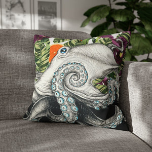 Octopus Kraken Tentacles Ink Exotic Orange Art Spun Polyester Square Pillow Case 20 × Home Decor