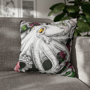 Octopus Kraken Tentacles Ink Floral Roses Art Spun Polyester Square Pillow Case 20 × Home Decor