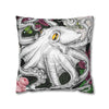 Octopus Kraken Tentacles Ink Floral Roses Art Spun Polyester Square Pillow Case Home Decor