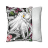 Octopus Kraken Tentacles Ink Floral Roses Art Spun Polyester Square Pillow Case Home Decor