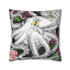 Octopus Kraken Tentacles Ink Floral Roses Art Spun Polyester Square Pillow Case Home Decor