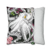 Octopus Kraken Tentacles Ink Floral Roses Art Spun Polyester Square Pillow Case Home Decor