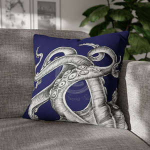Octopus Kraken Tentacles Navy Blue Ink Art Spun Polyester Square Pillow Case 20 × Home Decor