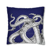 Octopus Kraken Tentacles Navy Blue Ink Art Spun Polyester Square Pillow Case Home Decor