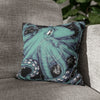 Octopus Kraken Tentacles Teal Black Map Ink Art Spun Polyester Square Pillow Case 14 × Home Decor