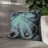 Octopus Kraken Tentacles Teal Black Map Ink Art Spun Polyester Square Pillow Case 16 × Home Decor