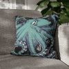 Octopus Kraken Tentacles Teal Black Map Ink Art Spun Polyester Square Pillow Case 18 × Home Decor