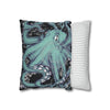 Octopus Kraken Tentacles Teal Black Map Ink Art Spun Polyester Square Pillow Case Home Decor