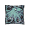 Octopus Kraken Tentacles Teal Black Map Ink Art Spun Polyester Square Pillow Case Home Decor