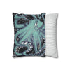 Octopus Kraken Tentacles Teal Black Map Ink Art Spun Polyester Square Pillow Case Home Decor