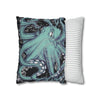 Octopus Kraken Tentacles Teal Black Map Ink Art Spun Polyester Square Pillow Case Home Decor