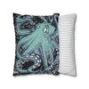 Octopus Kraken Tentacles Teal Black Map Ink Art Spun Polyester Square Pillow Case Home Decor