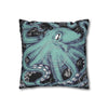 Octopus Kraken Tentacles Teal Black Map Ink Art Spun Polyester Square Pillow Case Home Decor