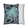 Octopus Kraken Tentacles Teal Black Map Ink Art Spun Polyester Square Pillow Case Home Decor