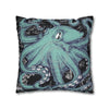 Octopus Kraken Tentacles Teal Black Map Ink Art Spun Polyester Square Pillow Case Home Decor