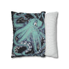 Octopus Kraken Tentacles Teal Black Map Ink Art Spun Polyester Square Pillow Case Home Decor