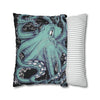 Octopus Kraken Tentacles Teal Black Map Ink Art Spun Polyester Square Pillow Case Home Decor