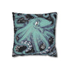 Octopus Kraken Tentacles Teal Black Map Ink Art Spun Polyester Square Pillow Case Home Decor