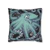 Octopus Kraken Tentacles Teal Black Map Ink Art Spun Polyester Square Pillow Case Home Decor