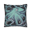 Octopus Kraken Tentacles Teal Black Map Ink Art Spun Polyester Square Pillow Case Home Decor