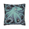 Octopus Kraken Tentacles Teal Black Map Ink Art Spun Polyester Square Pillow Case Home Decor