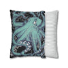 Octopus Kraken Tentacles Teal Black Map Ink Art Spun Polyester Square Pillow Case Home Decor