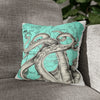 Octopus Kraken Tentacles Teal Map Ink Art Spun Polyester Square Pillow Case 14 × Home Decor