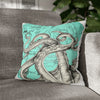 Octopus Kraken Tentacles Teal Map Ink Art Spun Polyester Square Pillow Case 16 × Home Decor