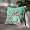 Octopus Kraken Tentacles Teal Map Ink Art Spun Polyester Square Pillow Case 20 × Home Decor