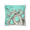 Octopus Kraken Tentacles Teal Map Ink Art Spun Polyester Square Pillow Case Home Decor