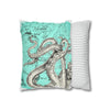 Octopus Kraken Tentacles Teal Map Ink Art Spun Polyester Square Pillow Case Home Decor