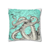 Octopus Kraken Tentacles Teal Map Ink Art Spun Polyester Square Pillow Case Home Decor