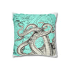 Octopus Kraken Tentacles Teal Map Ink Art Spun Polyester Square Pillow Case Home Decor