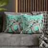 Octopus Kraken Tentacles Teal Map Ink Art Spun Polyester Square Pillow Case Home Decor