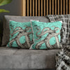 Octopus Kraken Tentacles Teal Map Ink Art Spun Polyester Square Pillow Case Home Decor