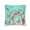 Octopus Kraken Tentacles Teal Map Ink Art Spun Polyester Square Pillow Case Home Decor