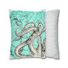 Octopus Kraken Tentacles Teal Map Ink Art Spun Polyester Square Pillow Case Home Decor