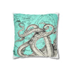 Octopus Kraken Tentacles Teal Map Ink Art Spun Polyester Square Pillow Case Home Decor