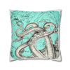 Octopus Kraken Tentacles Teal Map Ink Art Spun Polyester Square Pillow Case Home Decor