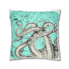 Octopus Kraken Tentacles Teal Map Ink Art Spun Polyester Square Pillow Case Home Decor