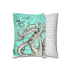 Octopus Kraken Tentacles Teal Map Ink Art Spun Polyester Square Pillow Case Home Decor