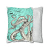 Octopus Kraken Tentacles Teal Map Ink Art Spun Polyester Square Pillow Case Home Decor