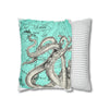 Octopus Kraken Tentacles Teal Map Ink Art Spun Polyester Square Pillow Case Home Decor