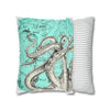 Octopus Kraken Tentacles Teal Map Ink Art Spun Polyester Square Pillow Case Home Decor