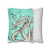 Octopus Kraken Tentacles Teal Map Ink Art Spun Polyester Square Pillow Case Home Decor