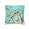 Octopus Kraken Tentacles Teal Map Ink Art Spun Polyester Square Pillow Case Home Decor