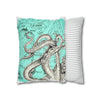 Octopus Kraken Tentacles Teal Map Ink Art Spun Polyester Square Pillow Case Home Decor