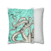 Octopus Kraken Tentacles Teal Map Ink Art Spun Polyester Square Pillow Case Home Decor